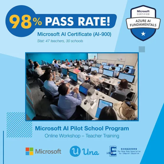 47 teachers took the Microsoft AI-900 Certificate Exam for the first time, 98% of them passed!
